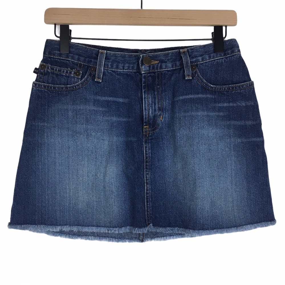 ABERCROMBIE & FITCH Denim Skirt Mini Jean Raw Hem Y2K Style Dark Blast Wash 2